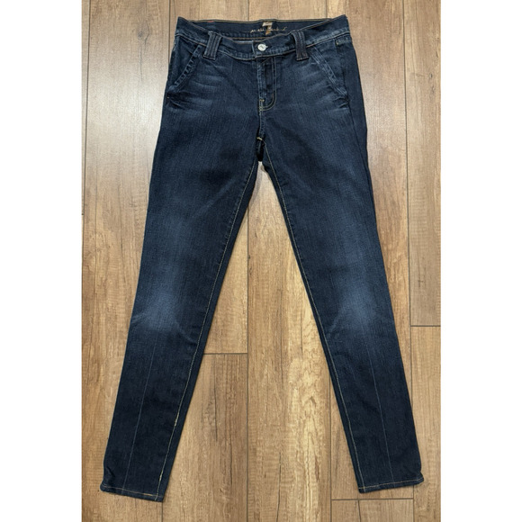 7 FOR ALL MANKIND Women's Dark Wash Blue Skinny 8" Rise Jeans Size 26 Pockets - Picture 2 of 14